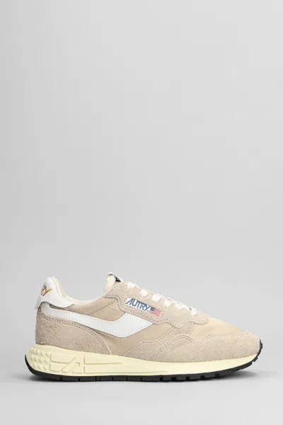 Autry Reelwind Low Nylon And Leather Craquele Pepper And White Sneakers In Beige
