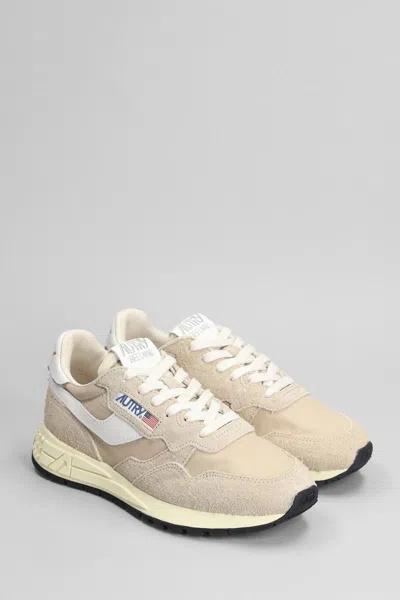 Autry Reelwind Low Nylon And Leather Craquele Pepper And White Sneakers In Beige