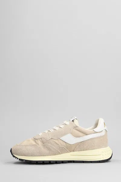 Autry Reelwind Low Nylon And Leather Craquele Pepper And White Sneakers In Beige