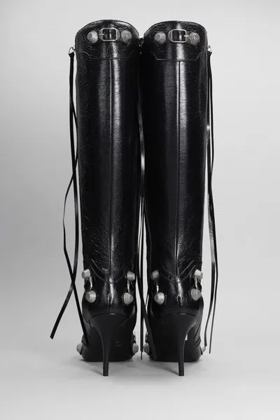 Balenciaga Cagole White Pointed High-boots With Studs And Buckles In Leather Woman In Black