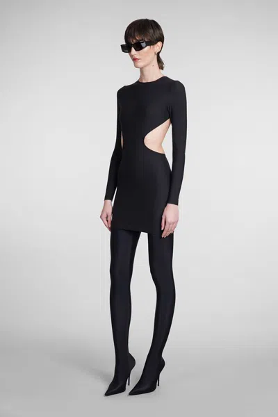 Balenciaga Cutout Long Sleeve Stretch Jersey Minidress In Black
