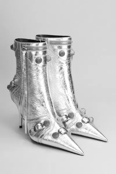 Balenciaga Cagole 90mm Metallic Ankle Boots In Silver