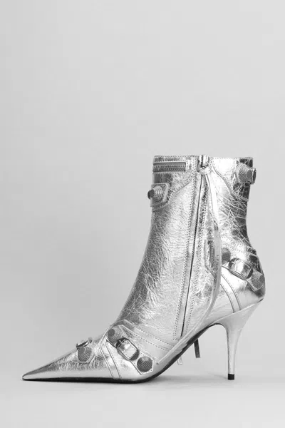 Balenciaga Cagole 90mm Metallic Ankle Boots In Silver
