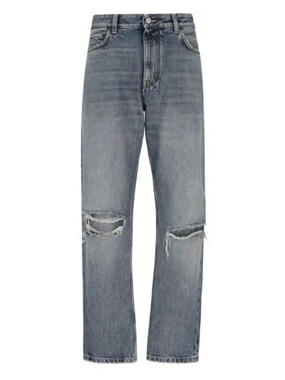 Balenciaga Straight Leg Trousers Distressed Detailing In Blue