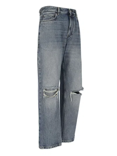 Balenciaga Straight Leg Trousers Distressed Detailing In Blue