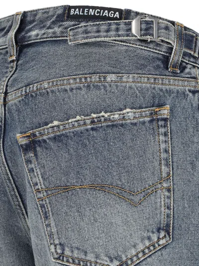 Balenciaga Straight Leg Trousers Distressed Detailing In Blue