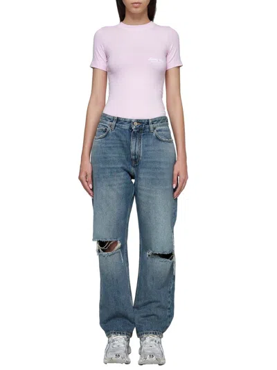 Balenciaga Straight Leg Trousers Distressed Detailing In Blue