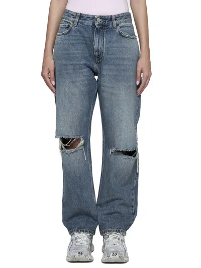 Balenciaga Straight Leg Trousers Distressed Detailing In Blue