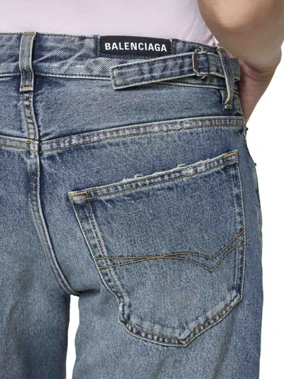 Balenciaga Straight Leg Trousers Distressed Detailing In Blue