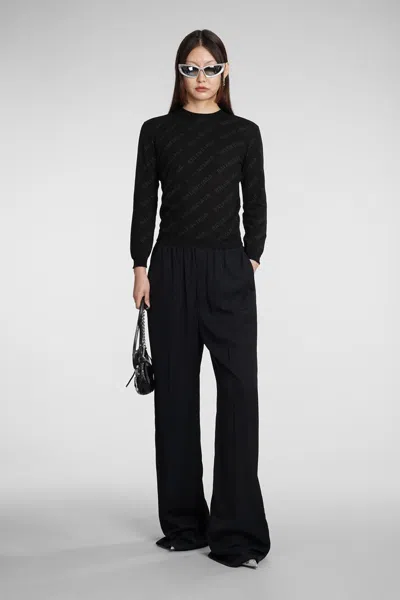 Balenciaga Black Tracksuit Pants With All-over Bal Diagonal Motif In Viscose Jacquard Woman In Black