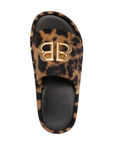 Shop Balenciaga Leopard Print Sandals In Brown