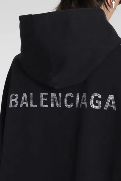 Balenciaga Cropped Vintage Cotton Sweatshirt Hoodie In Black
