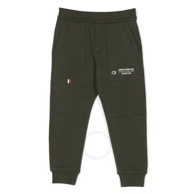 Moncler Kids Dark Green Logo Fleece Track Pants In Green