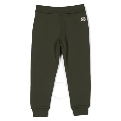 Moncler Kids Dark Green Logo Fleece Track Pants In Green