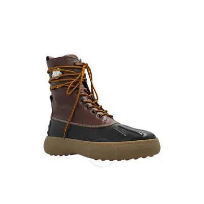 Moncler Leather Lace-up Boots In Brown
