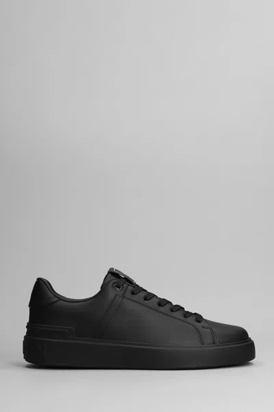 Balmain Black Low Top Sneakers With Logo In Leather In Black