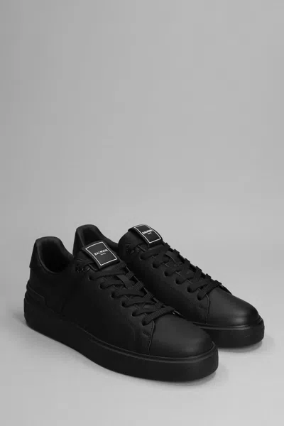 Balmain Black Low Top Sneakers With Logo In Leather In Black