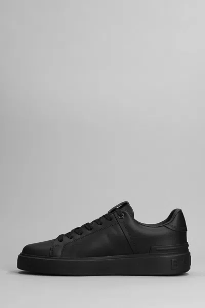 Balmain Black Low Top Sneakers With Logo In Leather In Black