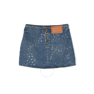 Young Versace Kids Glitter Star Print Denim Skirt In Blue