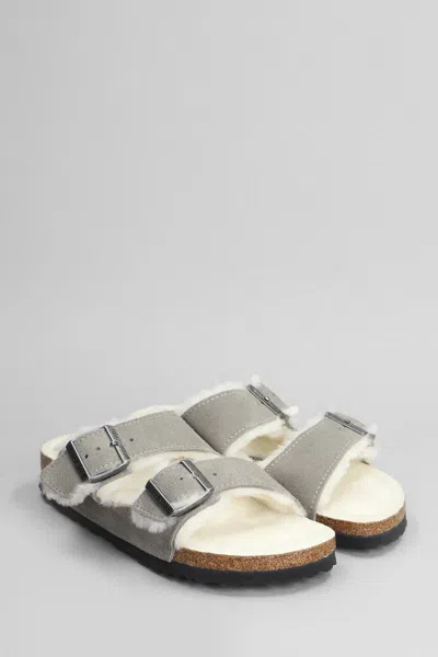 Shop Birkenstock Arizona Shearling Flats In Grey