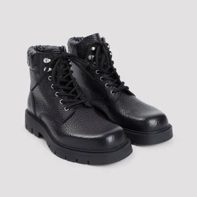 Bottega Veneta Black Grained Calf Leather Haddock Lace Up Ankle Boots In Black