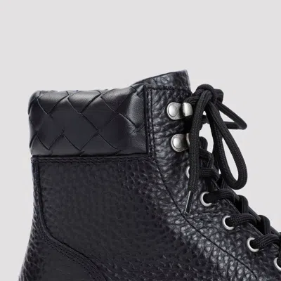 Bottega Veneta Black Grained Calf Leather Haddock Lace Up Ankle Boots In Black
