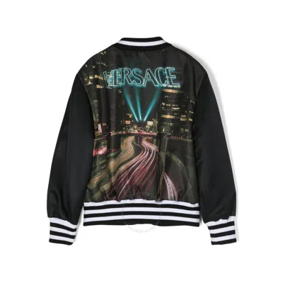 Young Versace Kids City Lights Graphic Print Bomber Jacket In Black