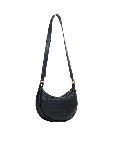 Bottega Veneta Black Leather Gemelli Messenger Bag In Blackmbrass