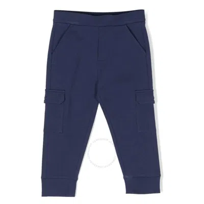 Moncler Kids Blue Logo-patch Stretch Jersey Cargo Trousers In Blue