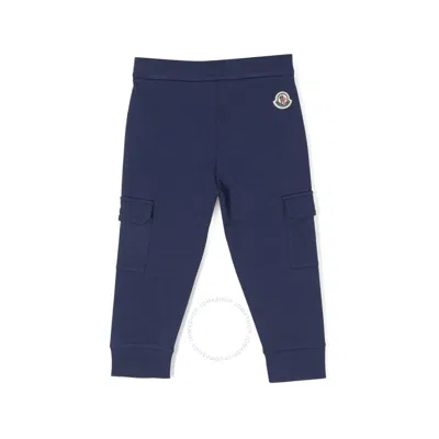 Moncler Kids Blue Logo-patch Stretch Jersey Cargo Trousers In Blue
