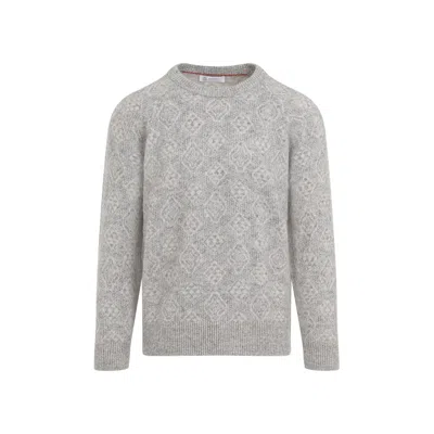 Brunello Cucinelli Geometric Alpaca Blend Sweater In Grey