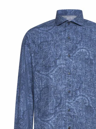 Shop Brunello Cucinelli Printed Shirt In Blue