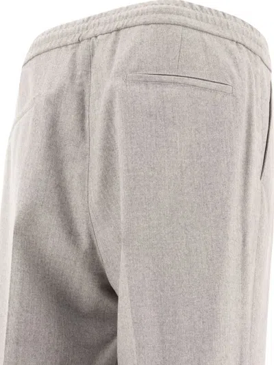 Shop Brunello Cucinelli Trousers With Drawstring And Double Pleats In Grey