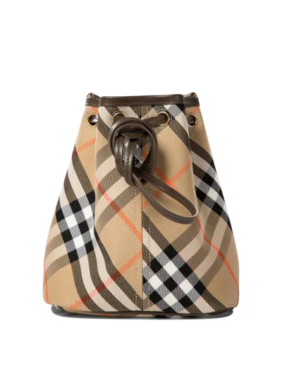 Shop Burberry "check Mini" Bucket Bag In Beige