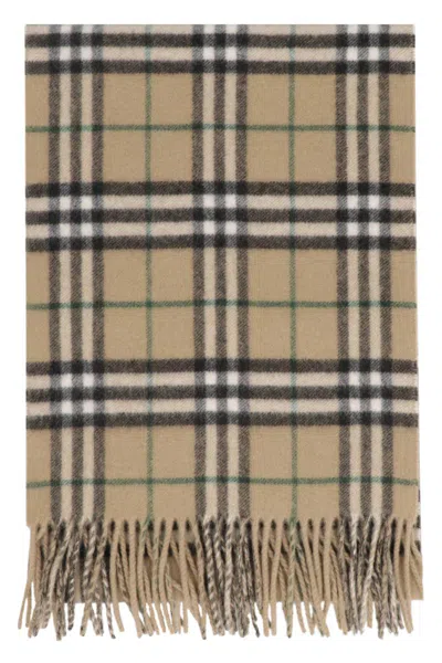 Shop Burberry Check Motif Scarf In Beige