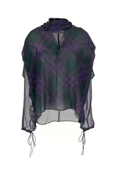 Burberry Check Silk Chiffon Blouse In Printed