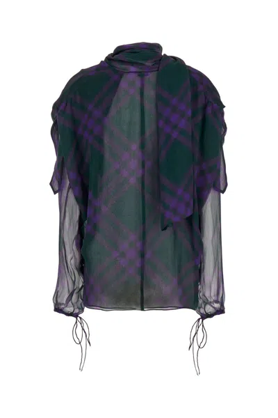 Burberry Check Silk Chiffon Blouse In Printed