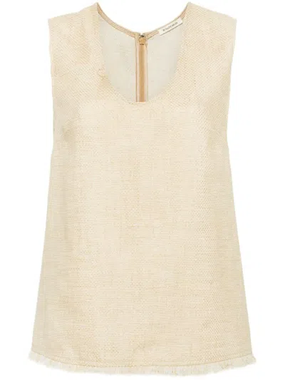 By Malene Birger Debbia Frayed Linen-blend Canvas Top In Beige