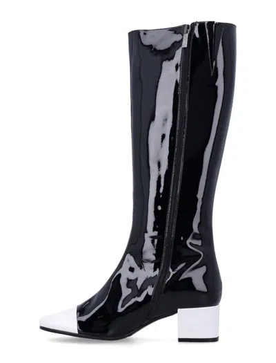 Carel Paris High Block Heel Two-tone Knee Boots In Black