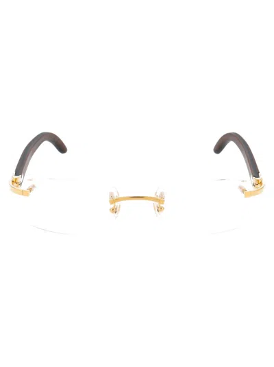Cartier Womens Gold Shiny Ct0048o Rectangle-frame Metal Eyeglasses In 005 Gold Brown Transparent