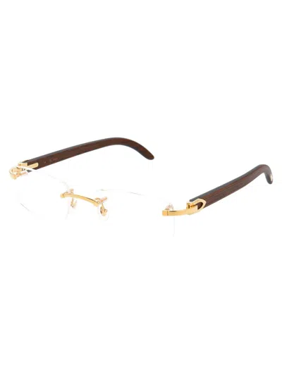 Cartier Womens Gold Shiny Ct0048o Rectangle-frame Metal Eyeglasses In 005 Gold Brown Transparent