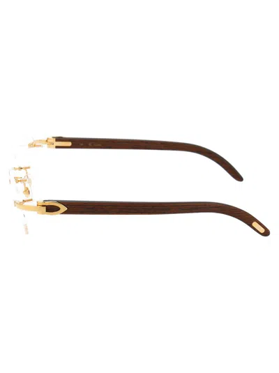 Cartier Womens Gold Shiny Ct0048o Rectangle-frame Metal Eyeglasses In 005 Gold Brown Transparent