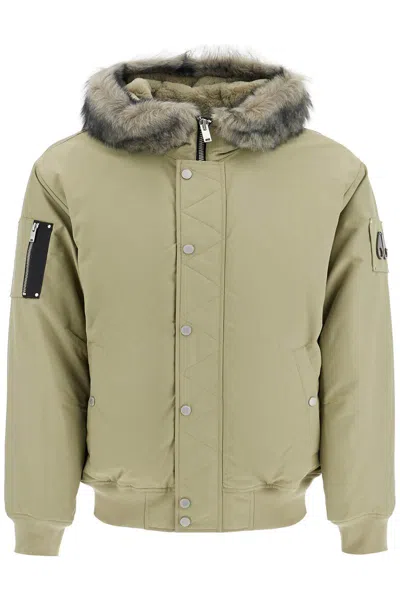 Moose Knuckles Denali Green Bomber Jacket With Hood And Logo Patch On The Sleeve In Tech Fabric Woman In Green