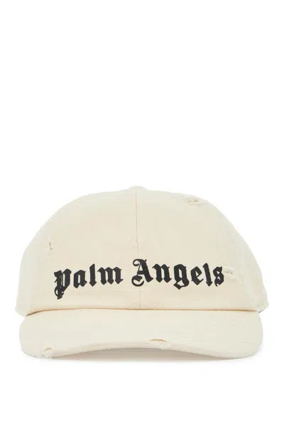 Shop Palm Angels Distressed Baseball Cap With Logo In Neutro