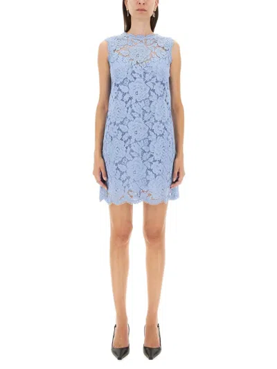 Shop Dolce & Gabbana Floral Lace Line Dress In Purple