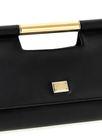 Shop Dolce & Gabbana 'sicily' Black Handbag With Logo Plaque In Smooth Leather Woman