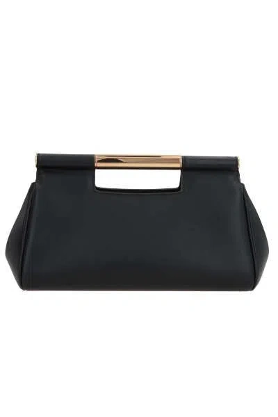 Shop Dolce & Gabbana 'sicily' Black Handbag With Logo Plaque In Smooth Leather Woman