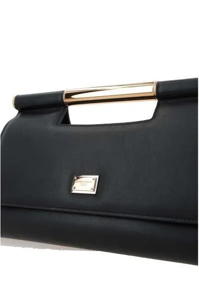 Shop Dolce & Gabbana 'sicily' Black Handbag With Logo Plaque In Smooth Leather Woman