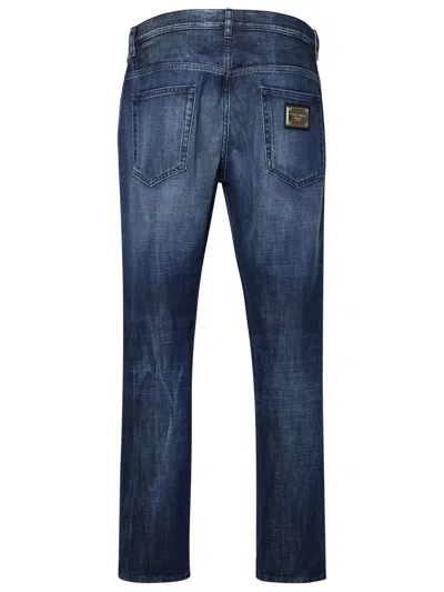 Dolce & Gabbana Faded Stitched Cotton Jeans With Back Pockets In Blue