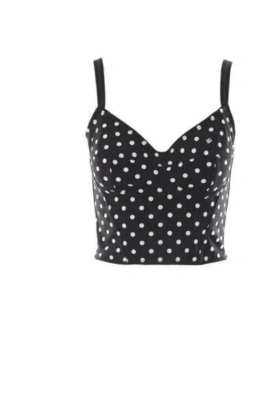 Dolce & Gabbana Polka-dot Marquisette Corset Top In Black Polka Dots